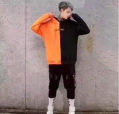 韓国 kpop オシャレ パーカー♬ [XLサイズ オレンジ 送料無料]