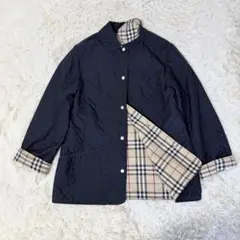 バーバリーロンドン キルティングジャケット ノバチェック ネイビー XL ロゴ釦