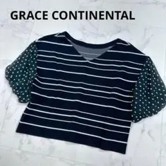 グレースコンチネンタル　ドットボーダーニットトップ カットソー Vネック