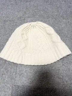 シンプル・可愛い ケーブル編み ニット帽 ホワイト フリーサイズ