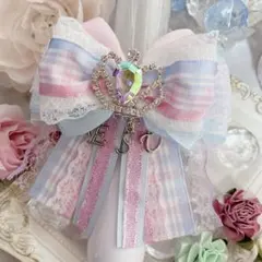 キンブレリボン 水色× ピンク イニシャル付