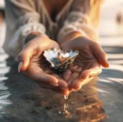 W 74淡水パール メタリック 虹色 レクタングル ポテト 2way ピアス  