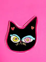 黒猫さん ピンク】ハガキサイズ 額無し☆ 絵画 イラスト 猫 黒猫