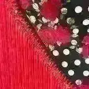 フラメンコ エプロン ブルーグリーンジョーゼットxブーゲンビリア水玉