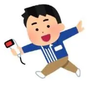 青いコンビニ店員の画像